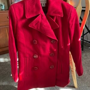 Beautiful all wool red pea coat